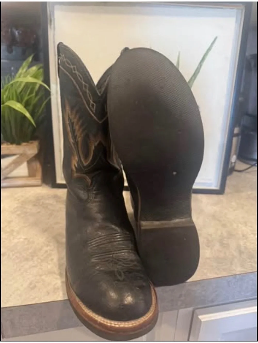 Vintage Larry Mahan Black Smooth Ostrich Roper Cowboy Boots Size 12